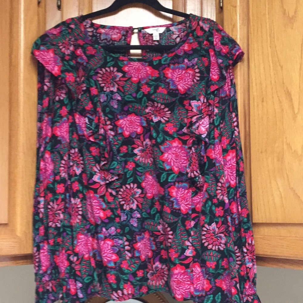 Terra & Sky Women’s Long Sleeve Ruffle Top 1X Plus